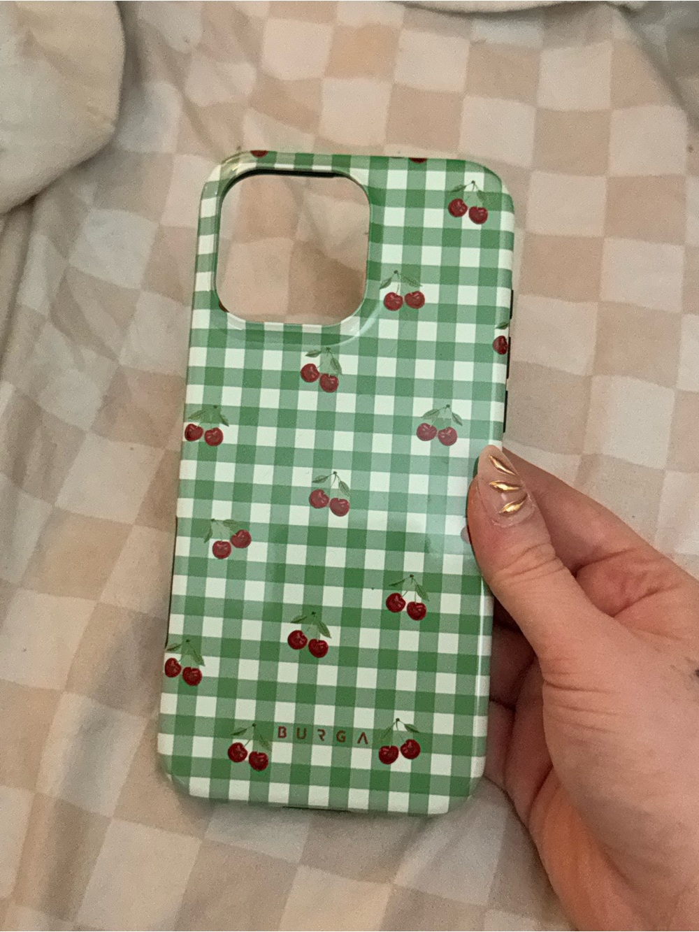 16 pro max - Green Gingham Cherry iPhone Case